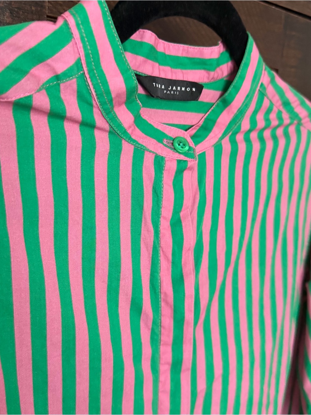 Tara Jarmon Paris Pink and Green Striped Shirt